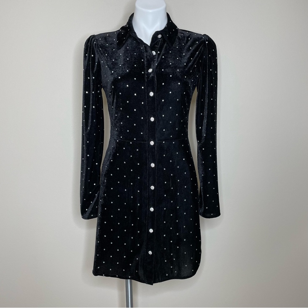 Zara Black Velvet Dress with Rhinestone Sparkle Accents